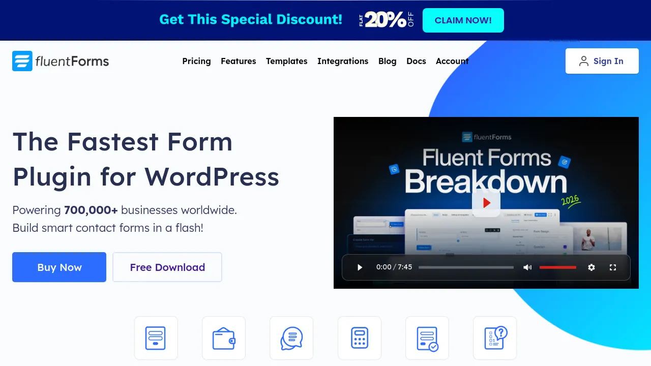 Screenshot of Fluent Forms website