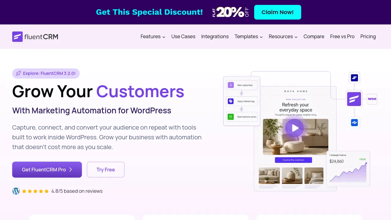 Screenshot of FluentCRM website
