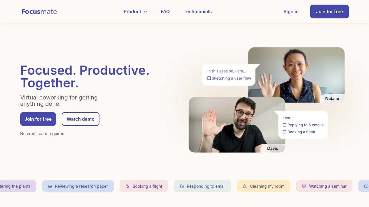 Screenshot of Focusmate website