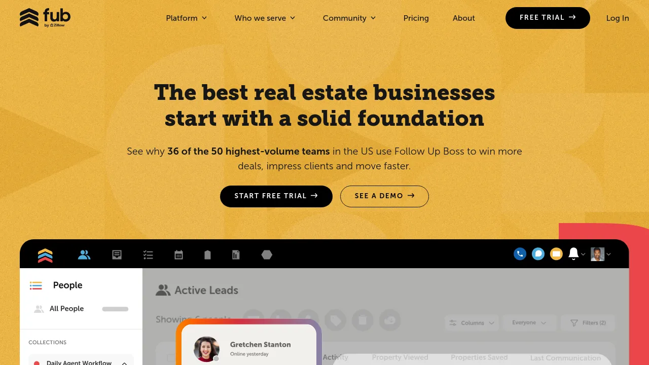 Screenshot of Follow Up Boss website