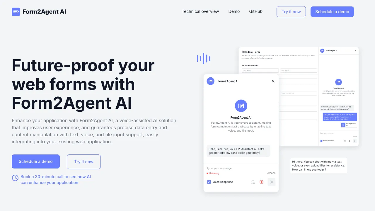Screenshot of Form2Agent AI website