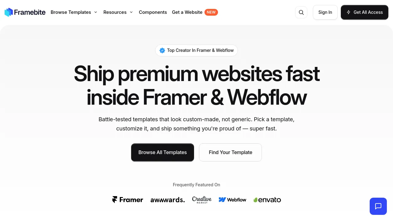 Screenshot of FramerBite website