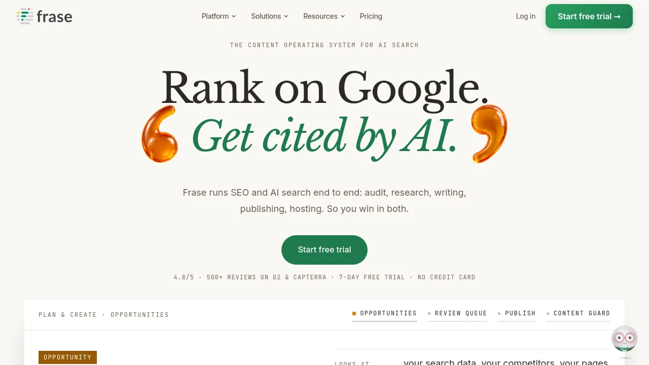 Screenshot of the Frase website