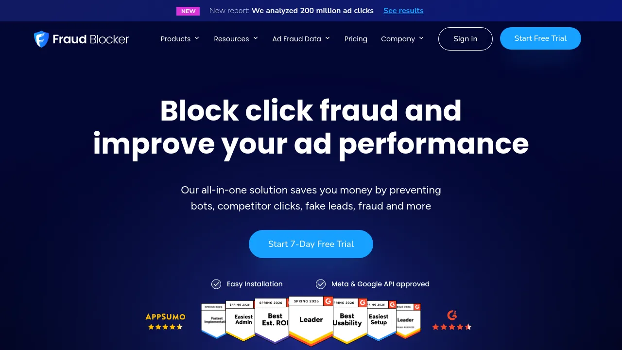 Screenshot of Fraud Blocker website