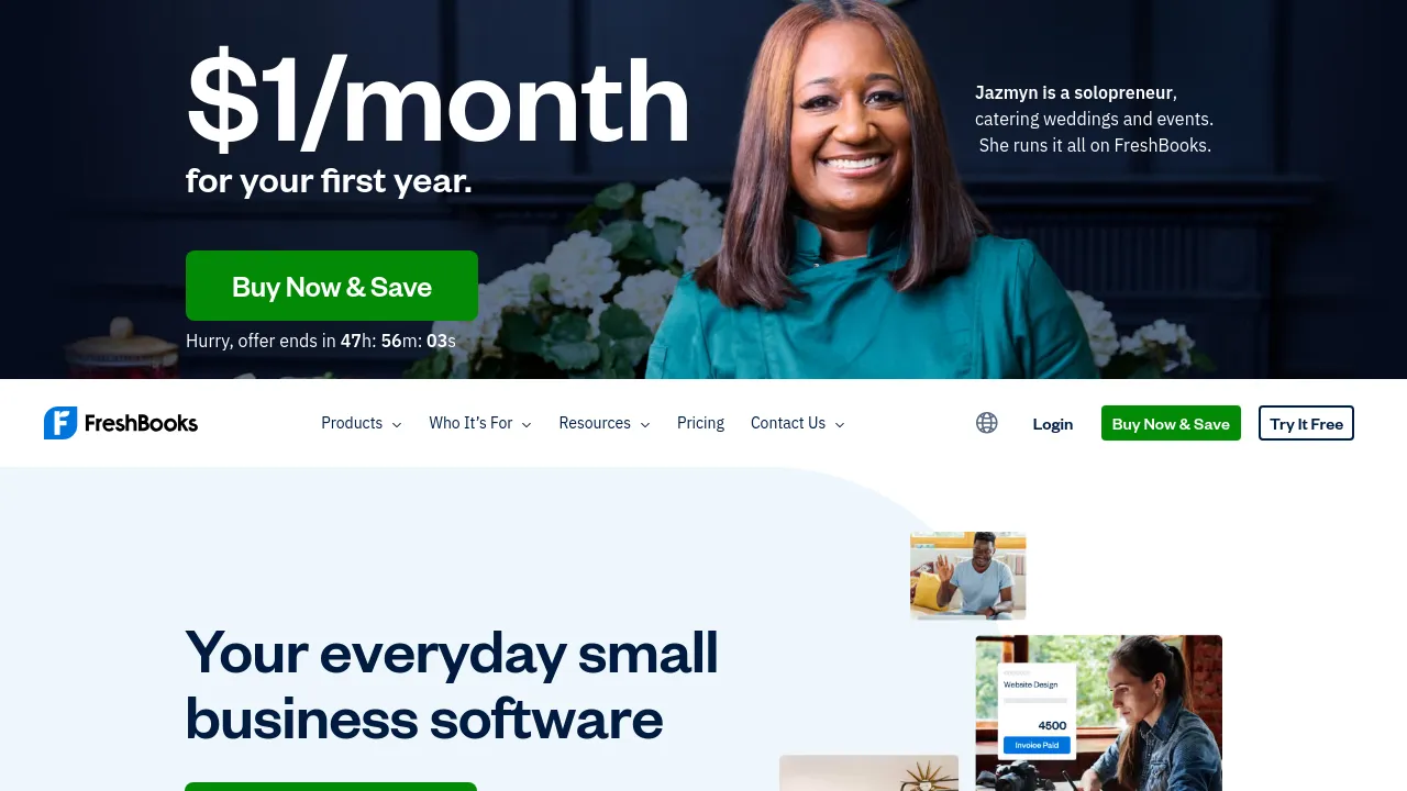 Screenshot of FreshBooks website