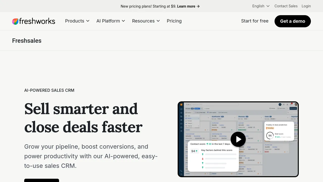 Screenshot of Freshsales website