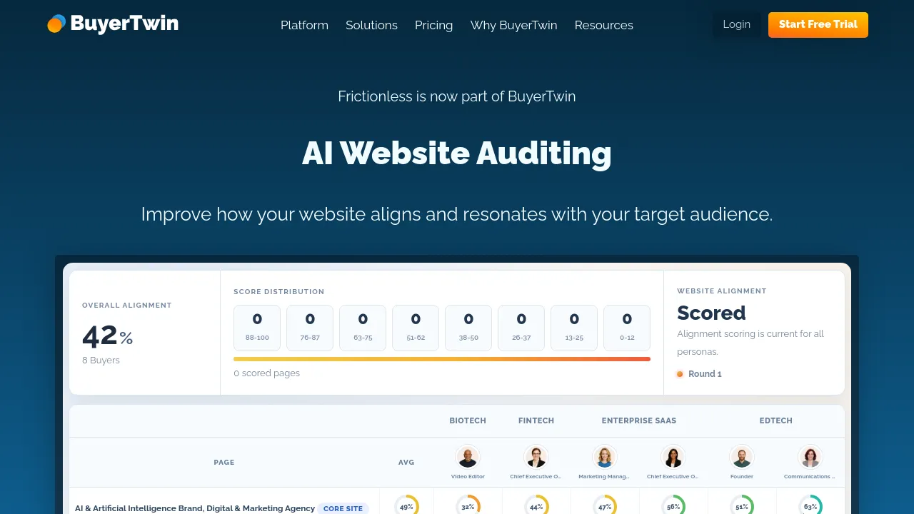 Screenshot of Frictionless website