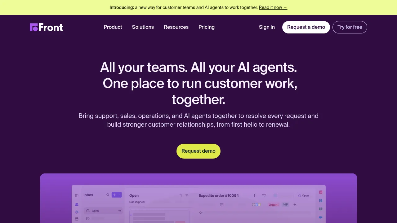 Screenshot of Front website