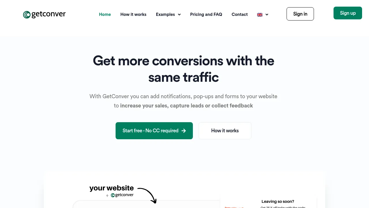 Screenshot of GetConver website