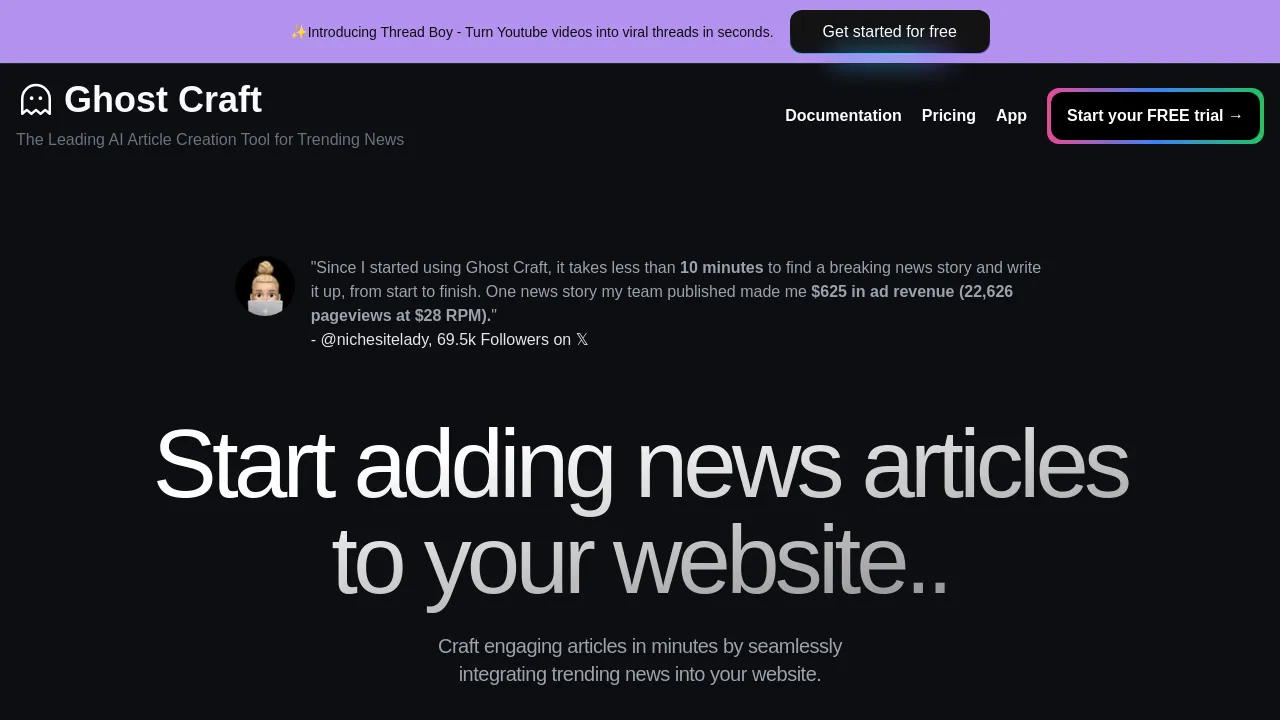 Screenshot of Ghost Craft website