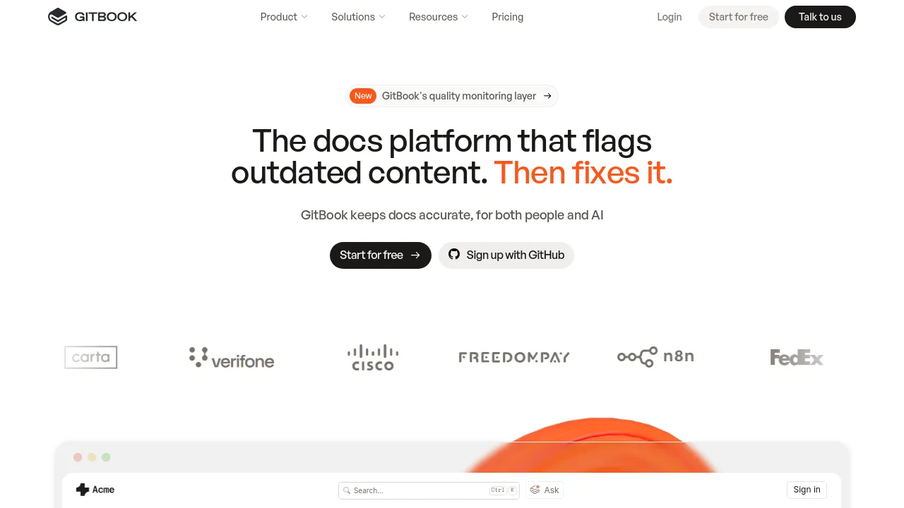 Screenshot of GitBook website
