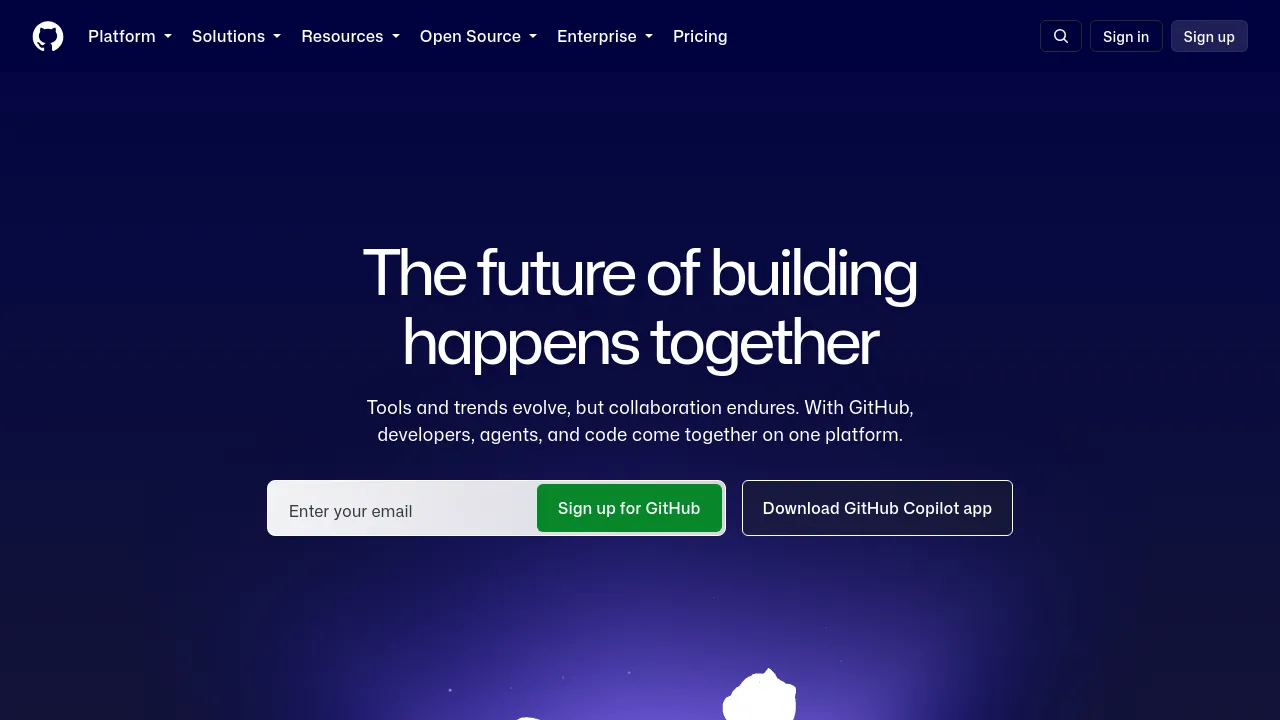 Screenshot of GitHub website