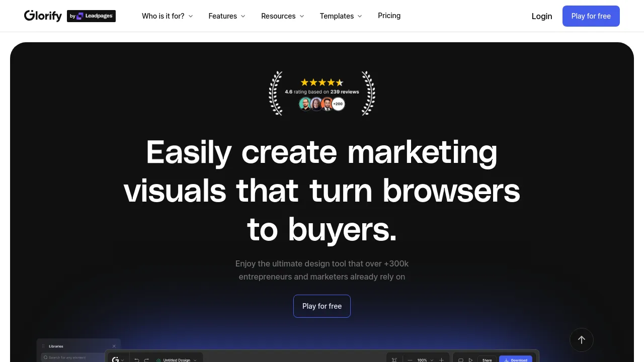 Screenshot of Glorify website