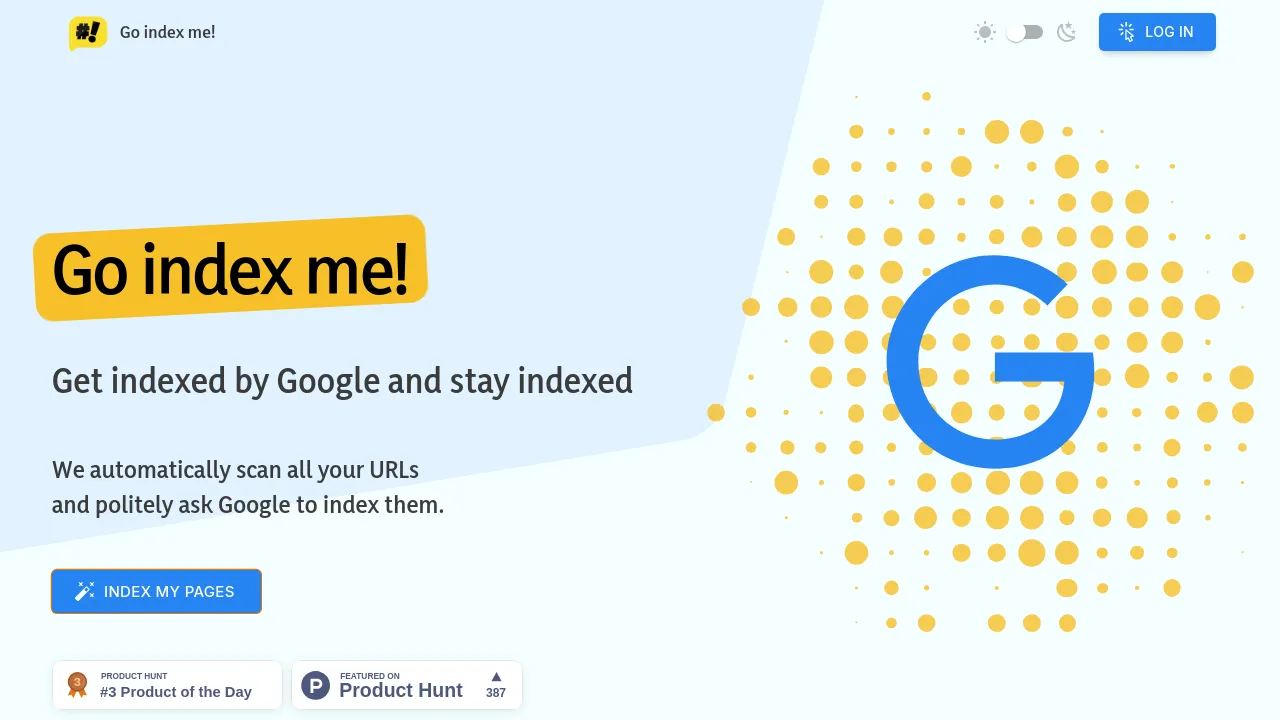 Screenshot of Go index me! website