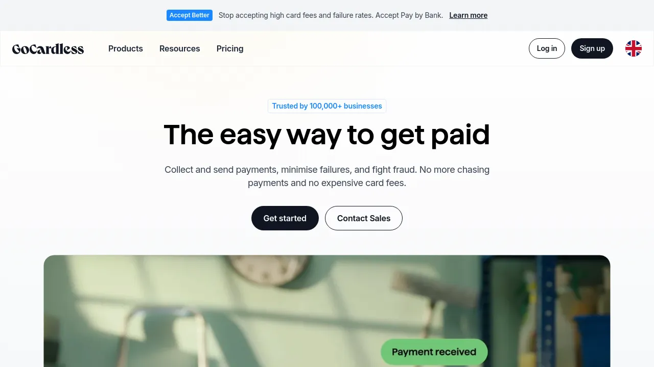 Screenshot of GoCardless website