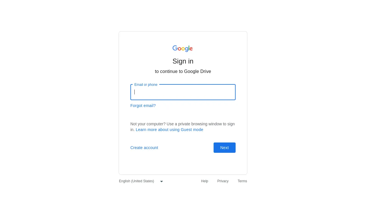 Screenshot of the Google Drive website