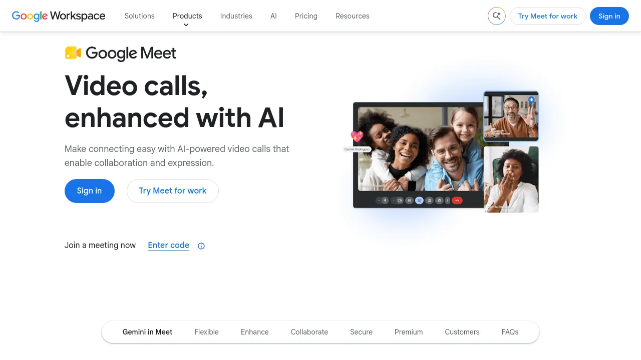 Screenshot of Google Meet website