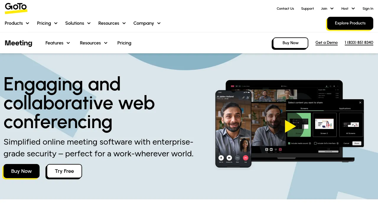 Screenshot of GoTo Meeting website