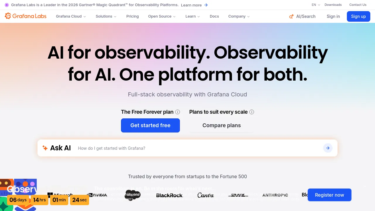 Screenshot of Grafana website