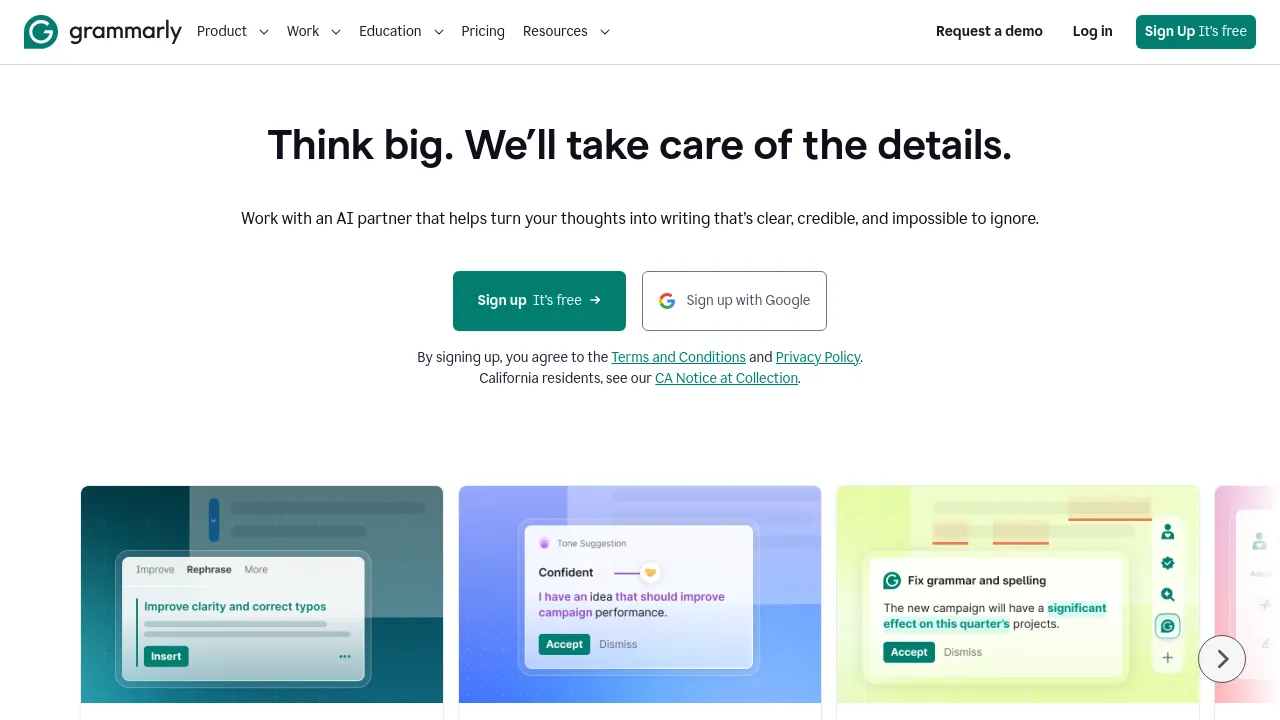 Screenshot of Grammarly website