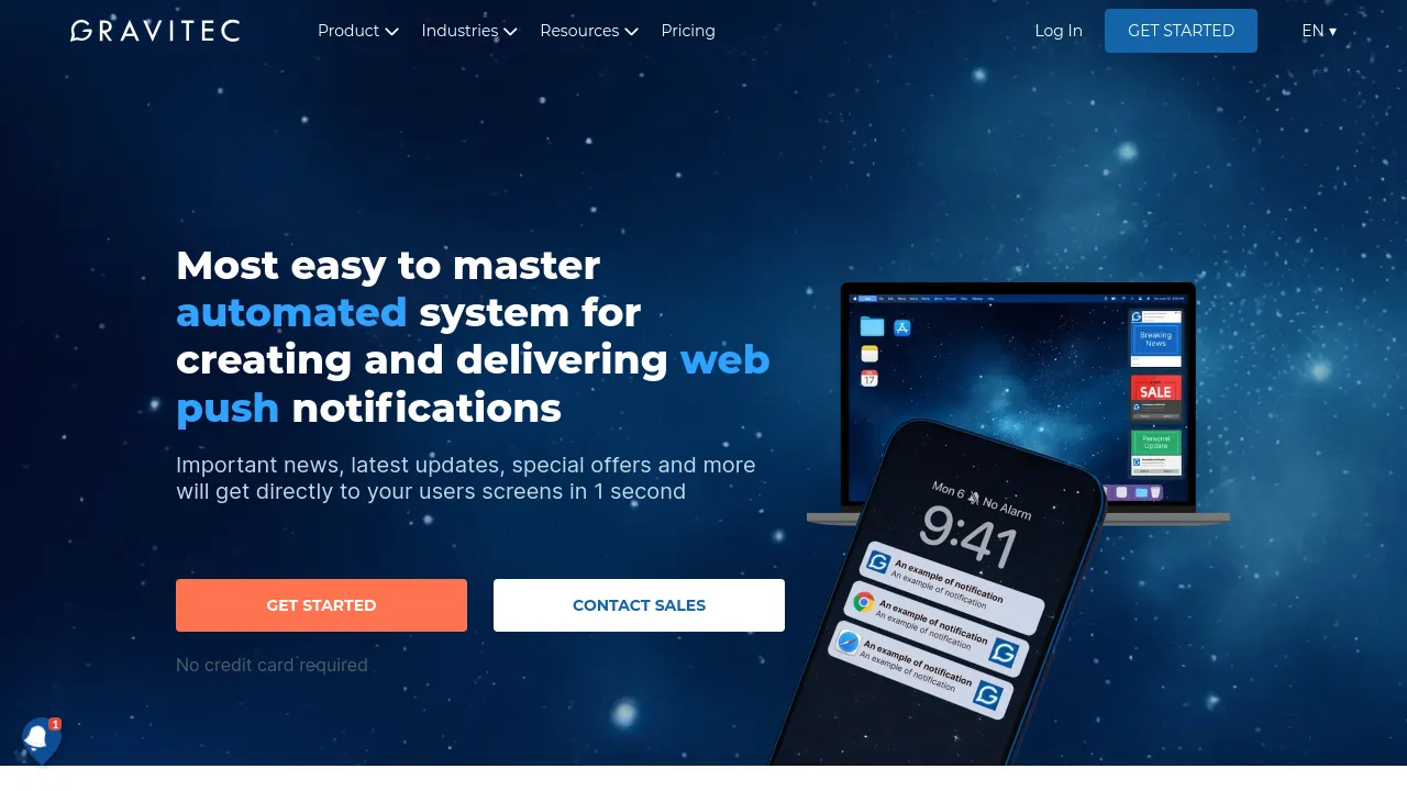 Screenshot of Gravitec.net website