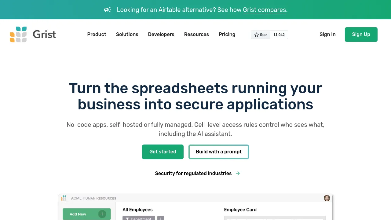 Screenshot of Grist website