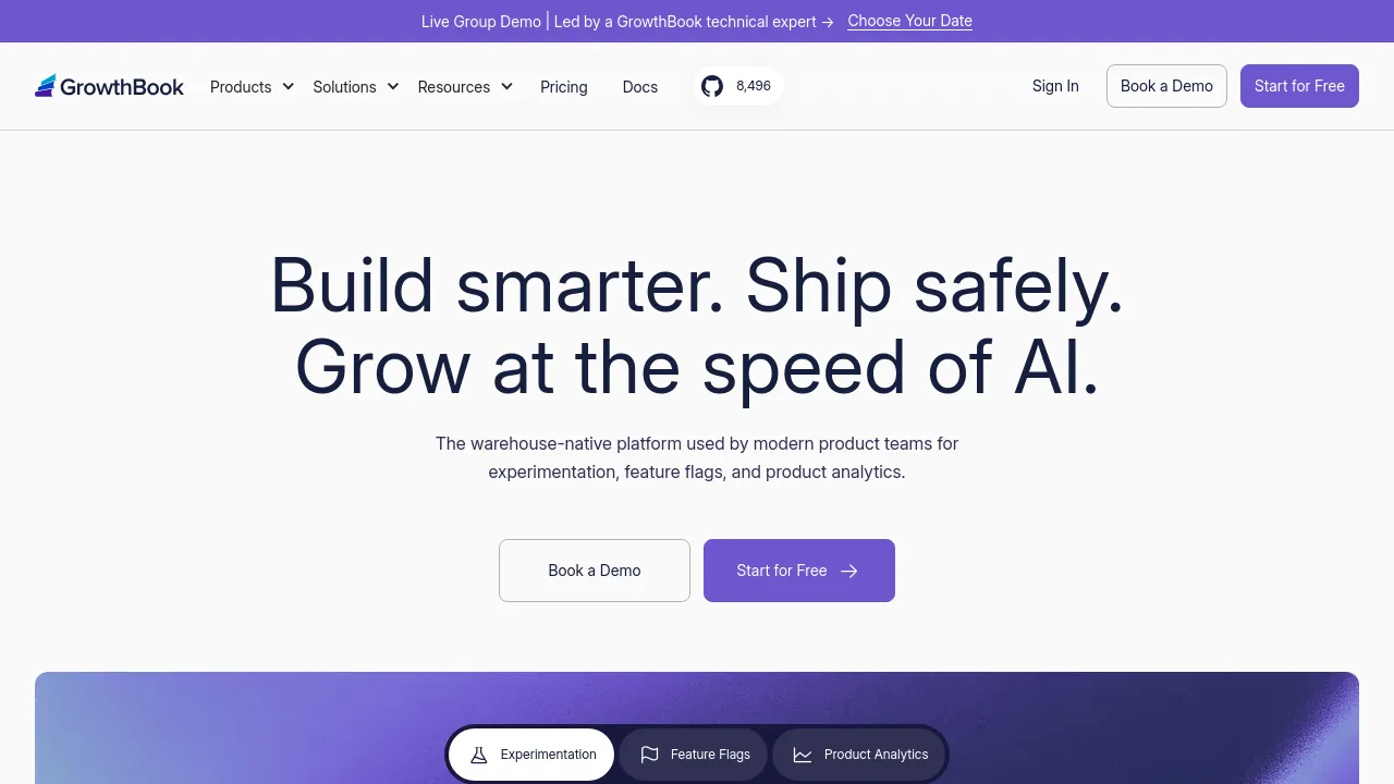 Screenshot of GrowthBook website