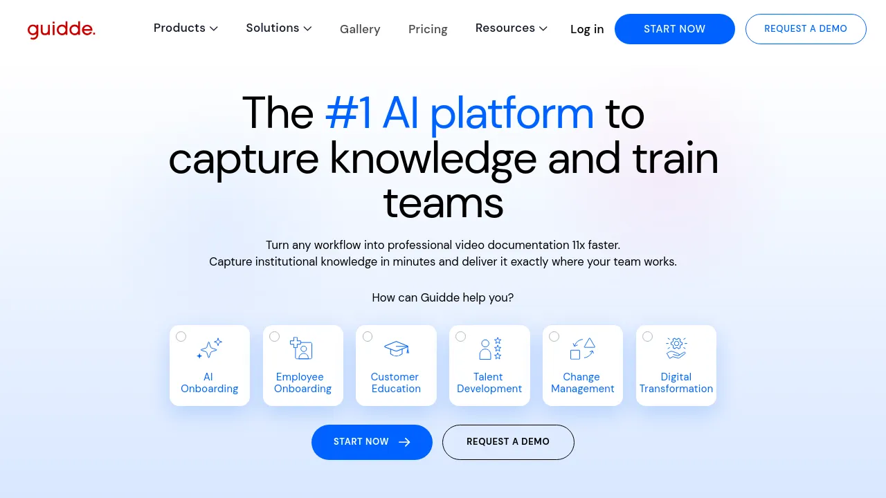 Screenshot of guidde website