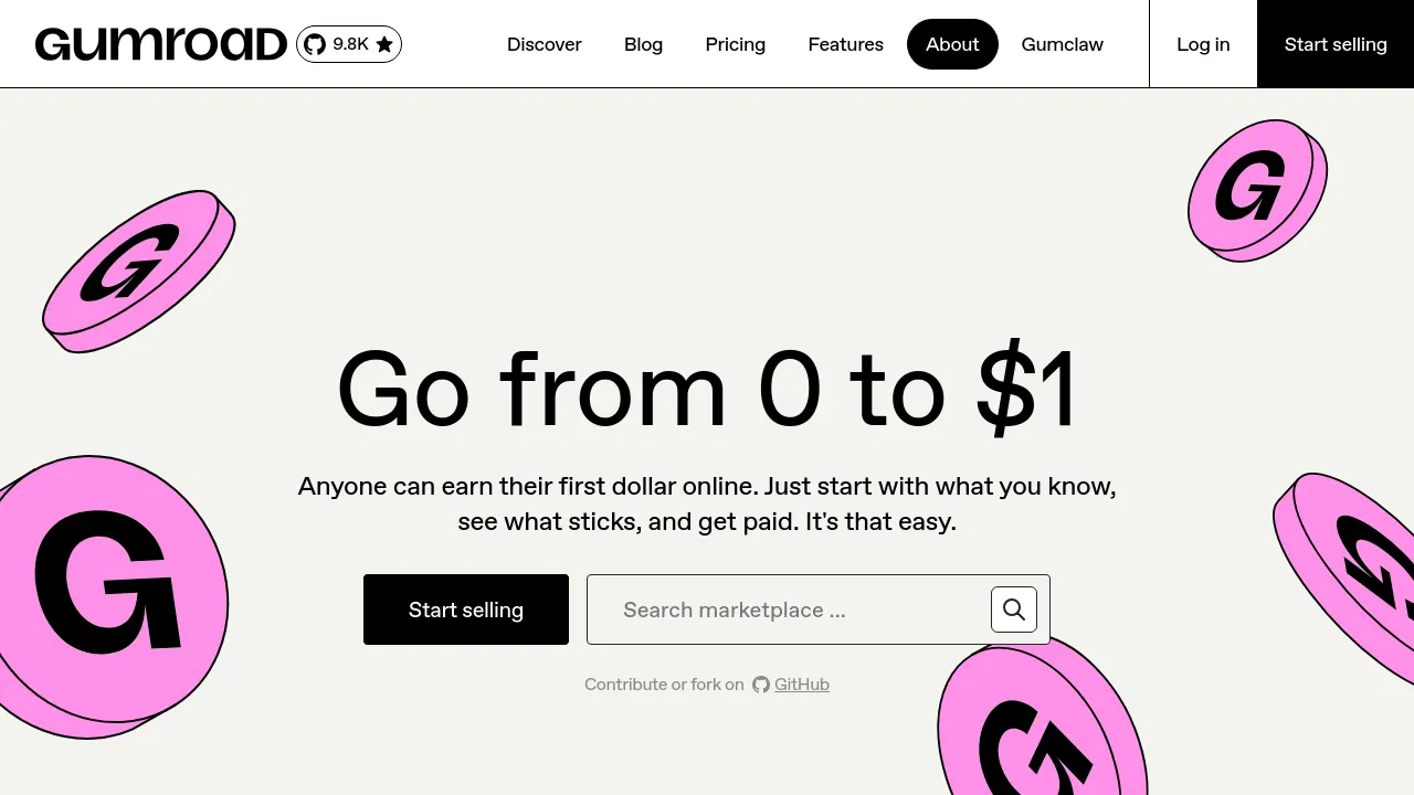 Screenshot of Gumroad website