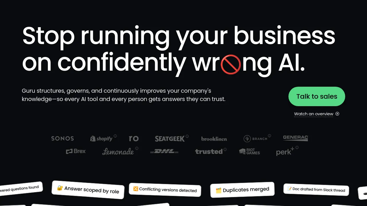 Screenshot of Guru website