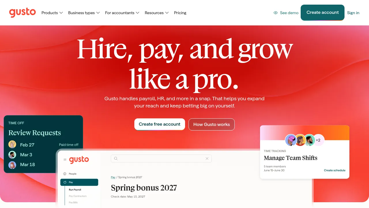 Screenshot of Gusto website