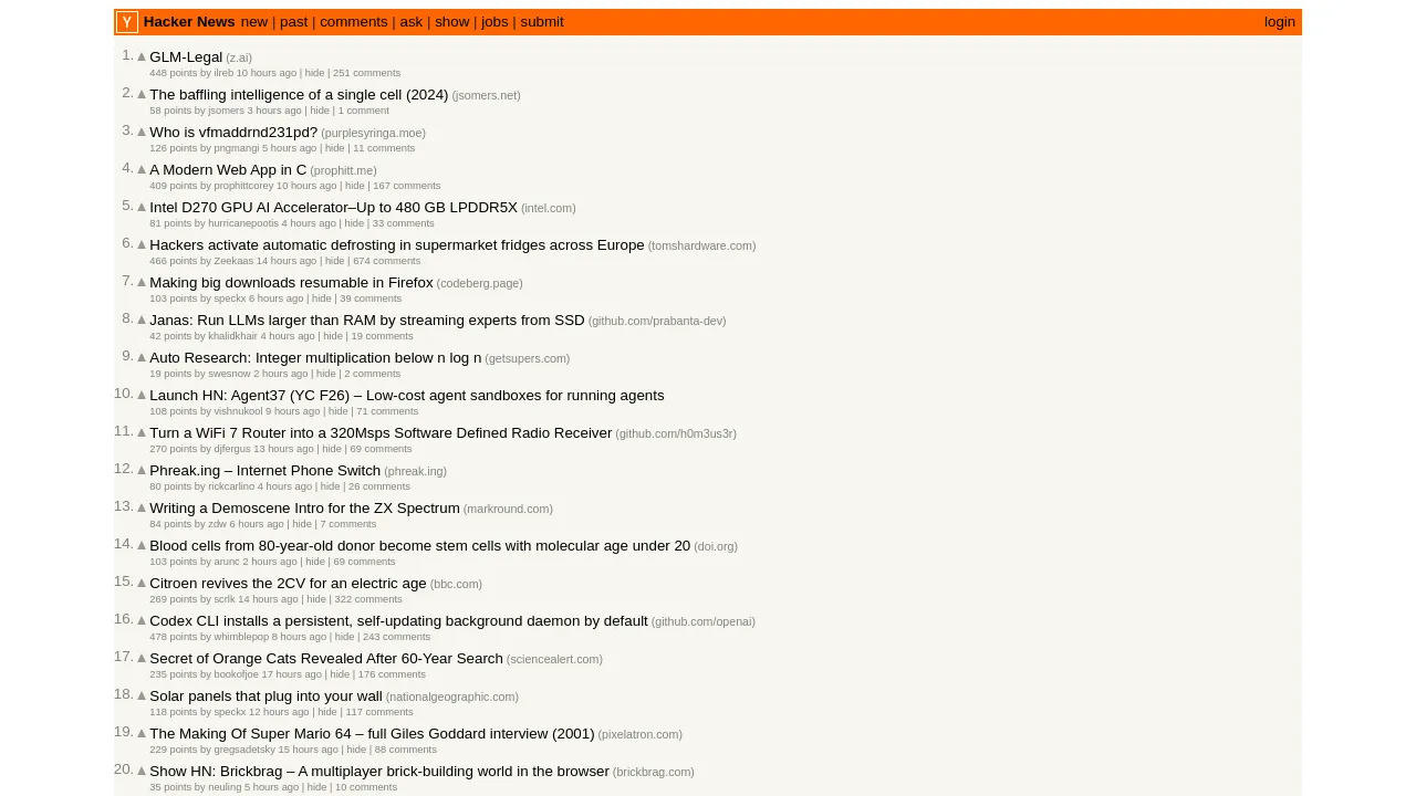 Screenshot of Hacker News website