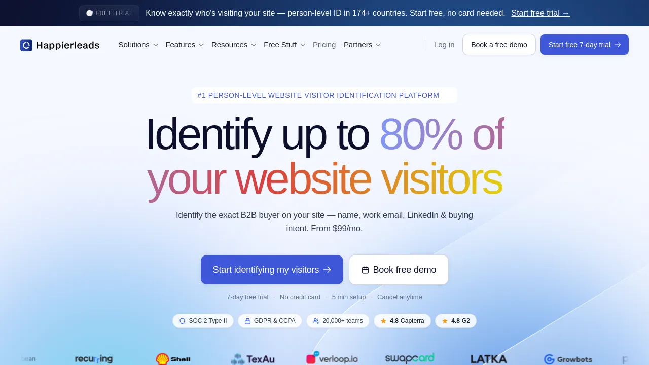 Screenshot of Happierleads website