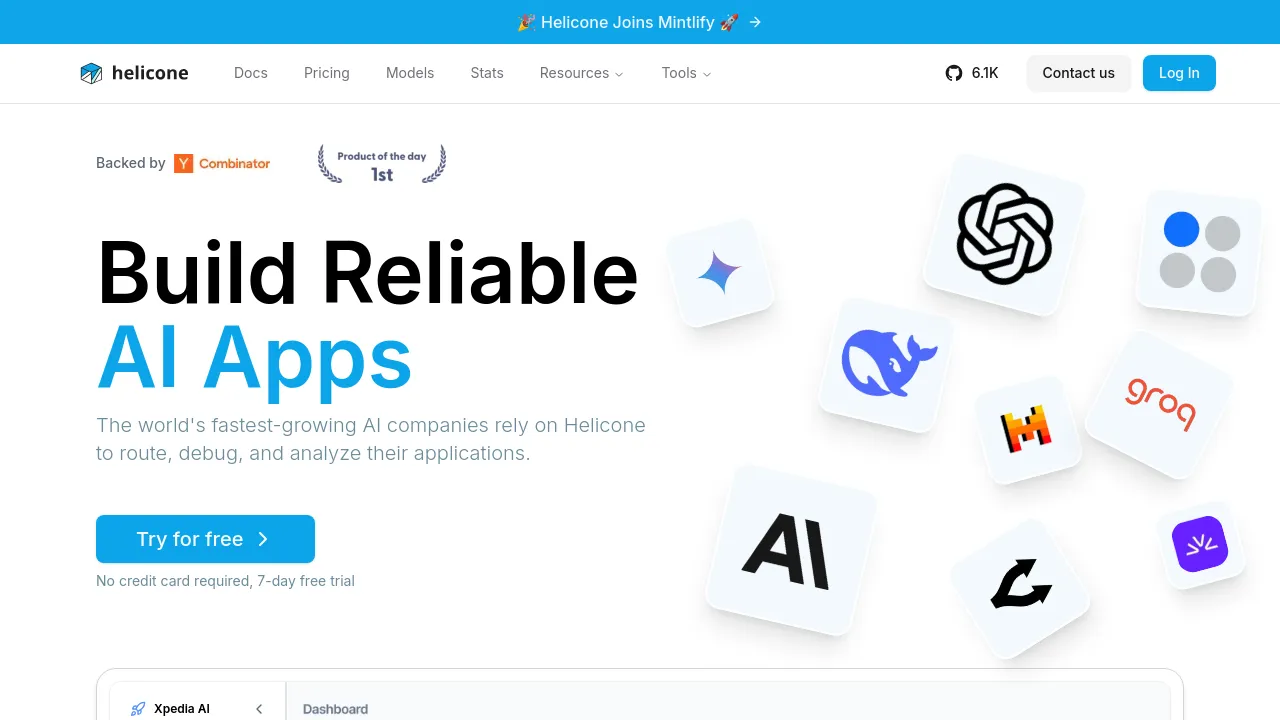 Screenshot of Helicone website