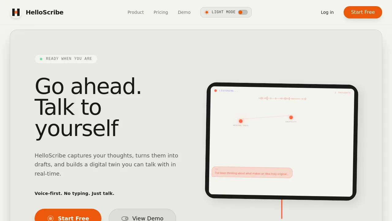 Screenshot of HelloScribe website