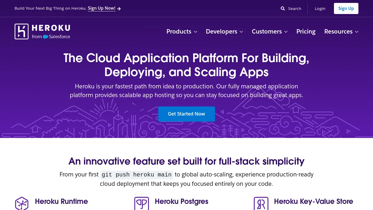 Screenshot of Heroku website