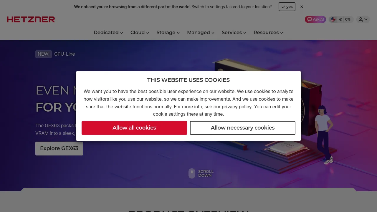 Screenshot of Hetzner website