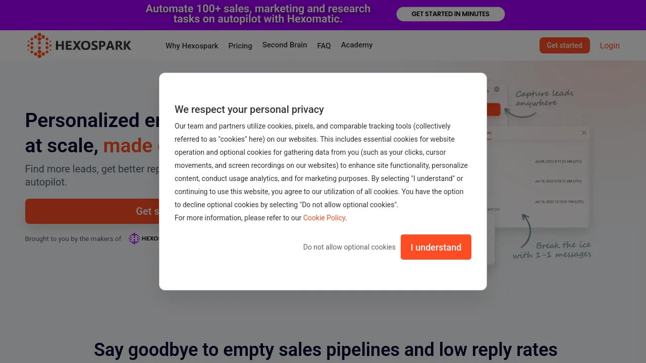 Screenshot of Hexospark website