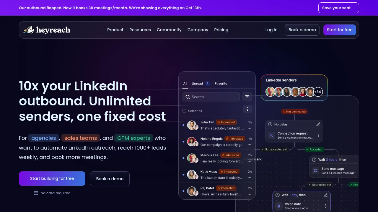 Screenshot of HeyReach website
