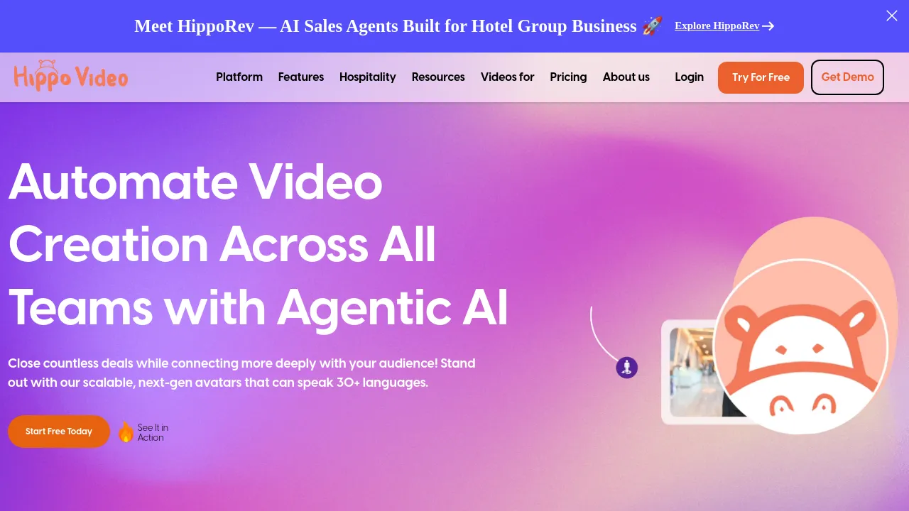 Screenshot of Hippo Video website