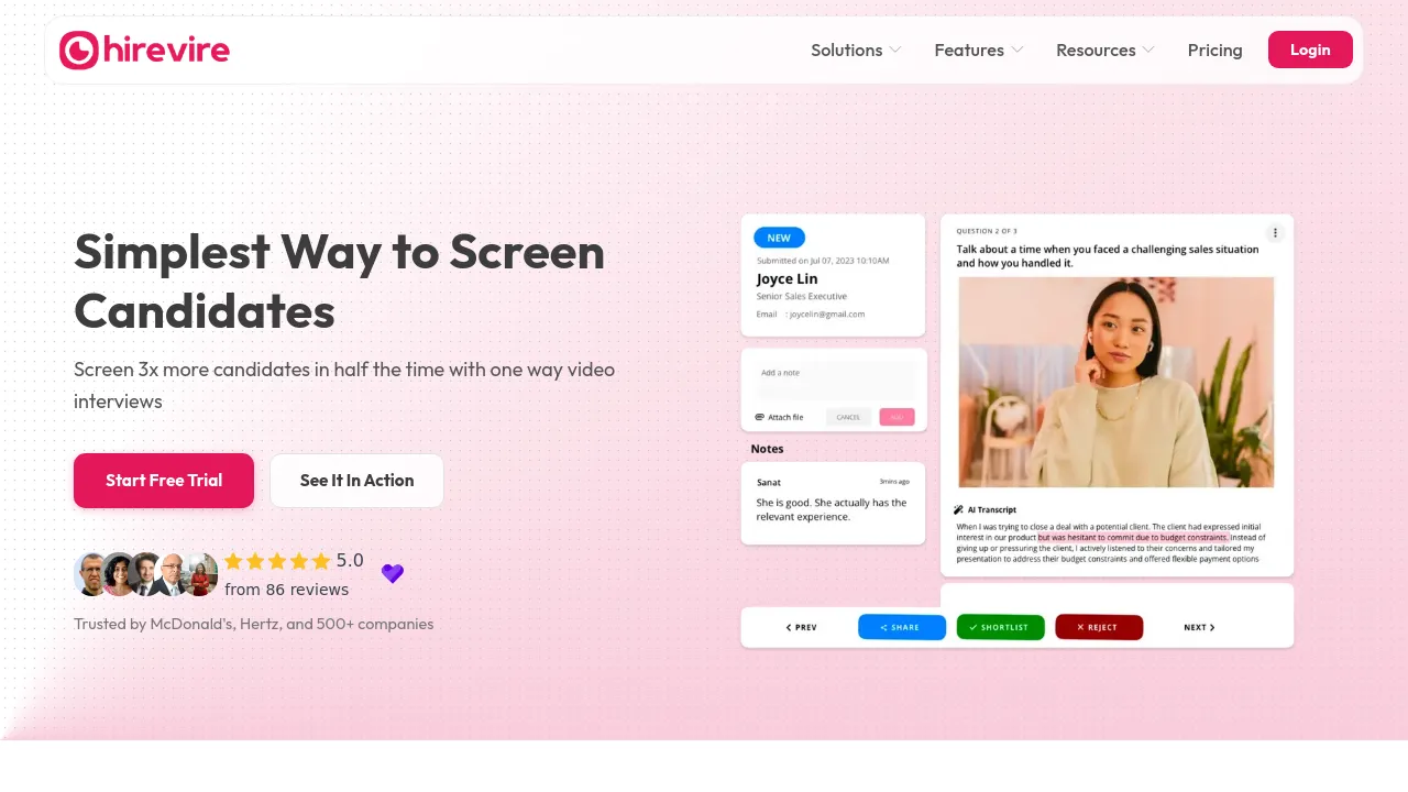 Screenshot of Hirevire website