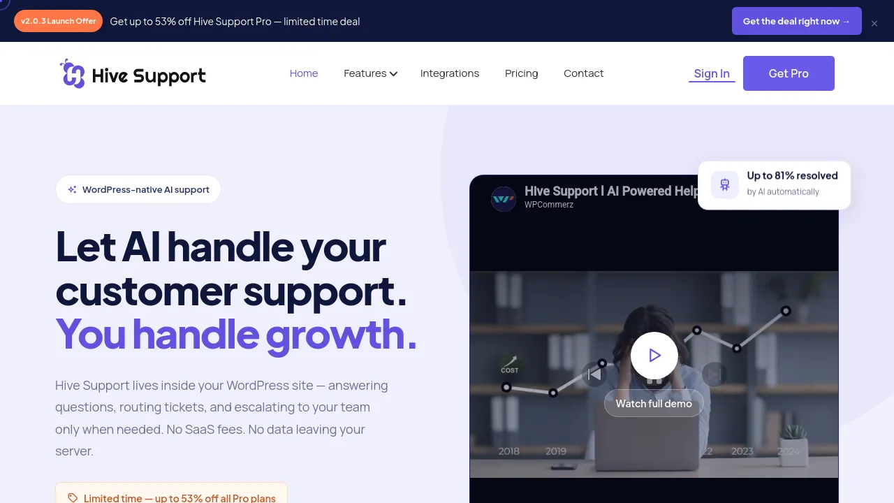 Screenshot of Hive Support website