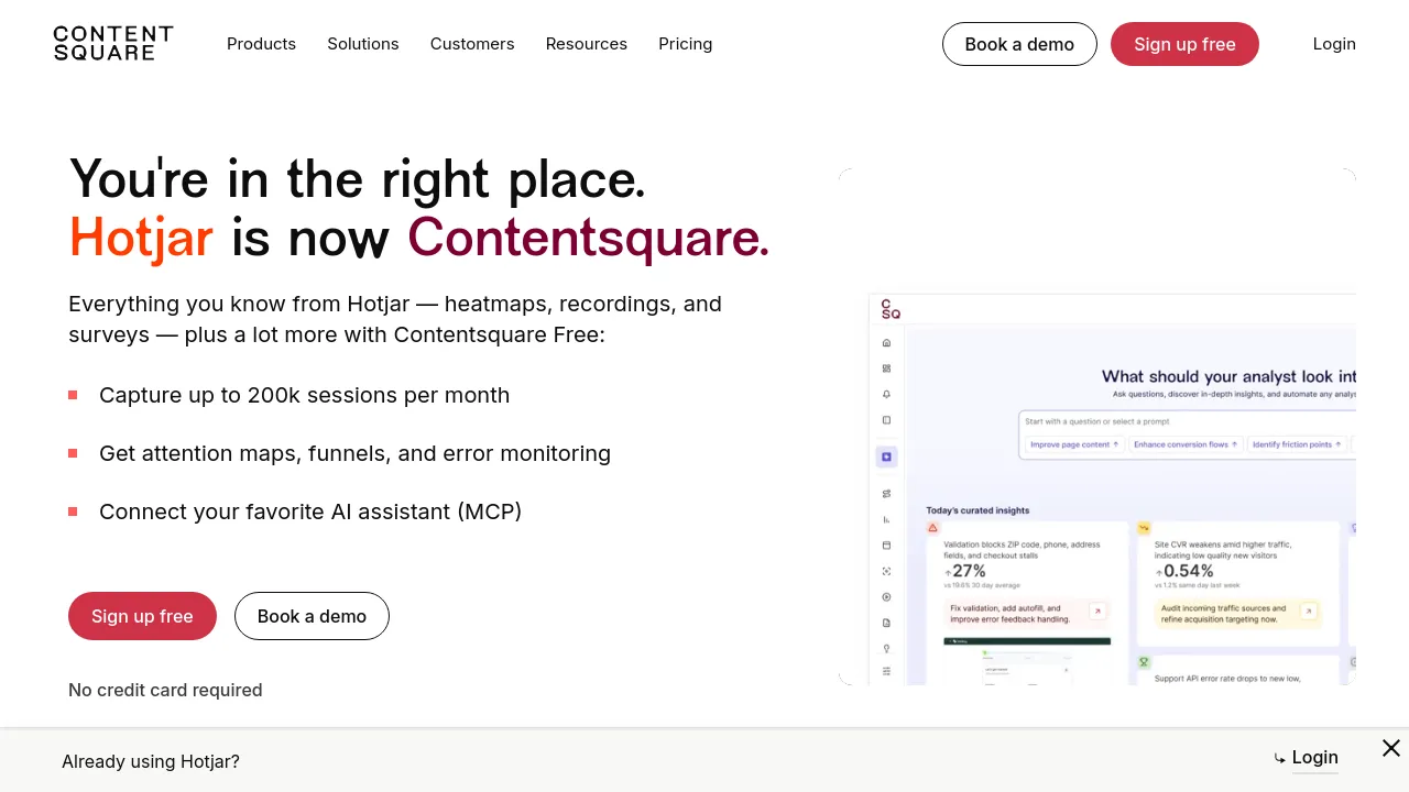 Screenshot of Hotjar website