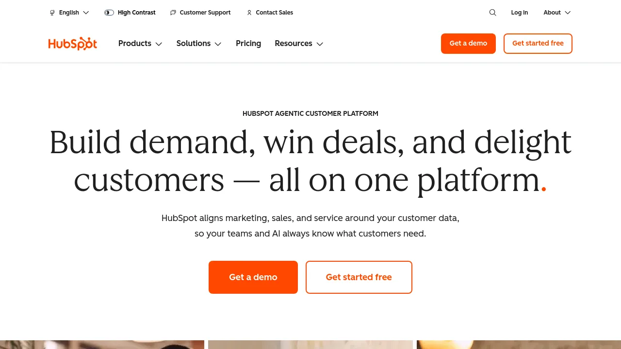 Screenshot of HubSpot website