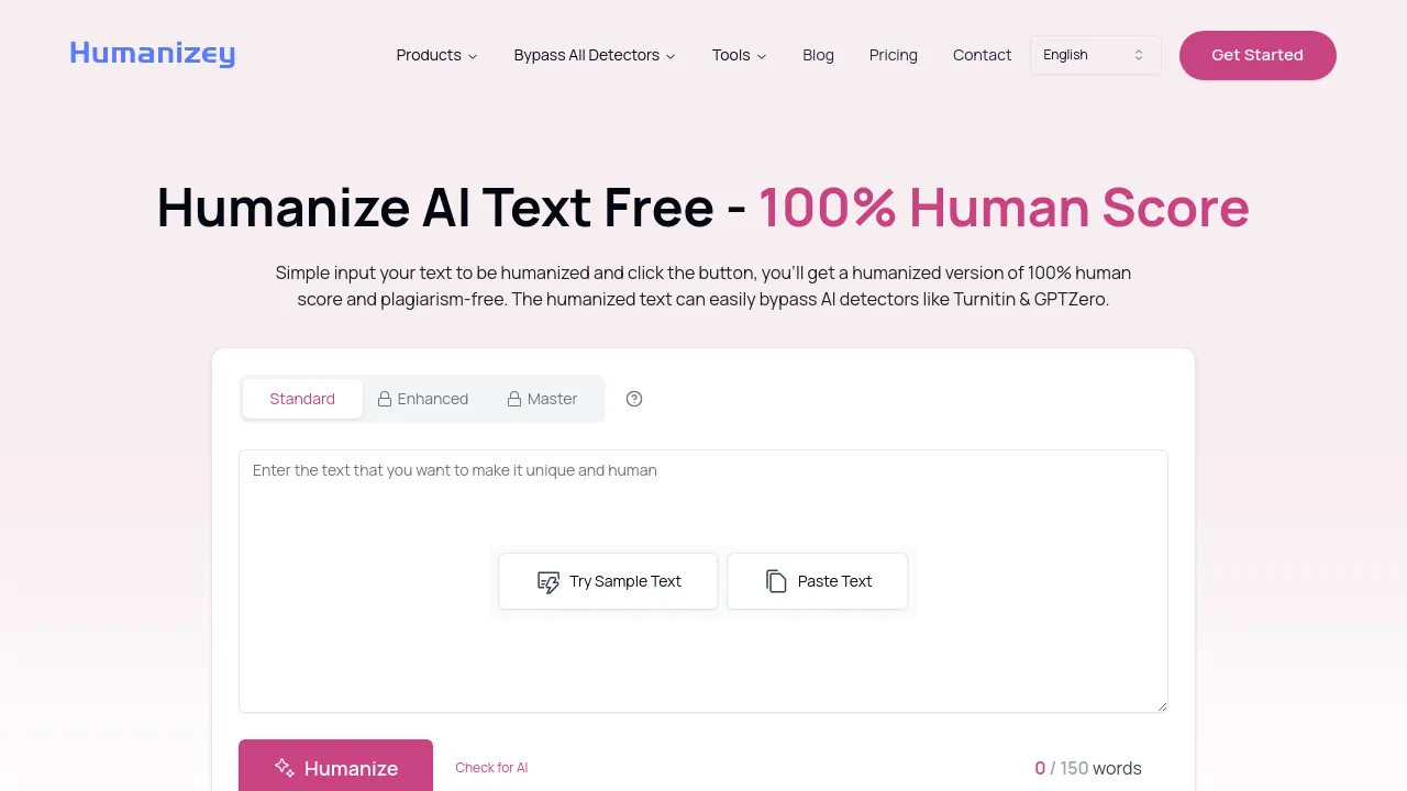 Screenshot of Humanizey website