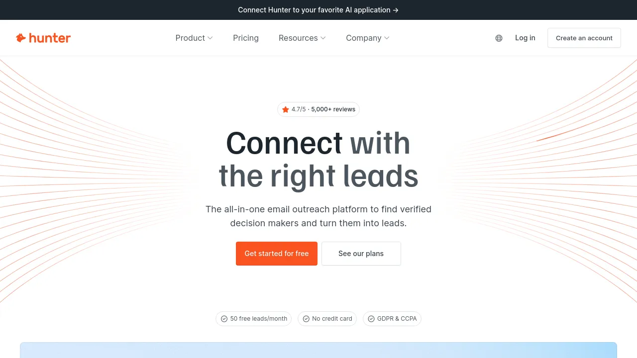 Screenshot of Hunter website