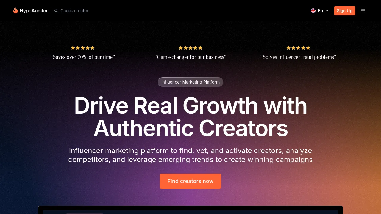 Screenshot of HypeAuditor website