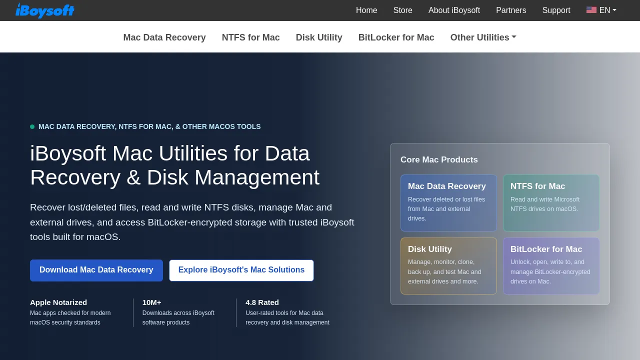 Screenshot of iBoysoft Data Recovery website
