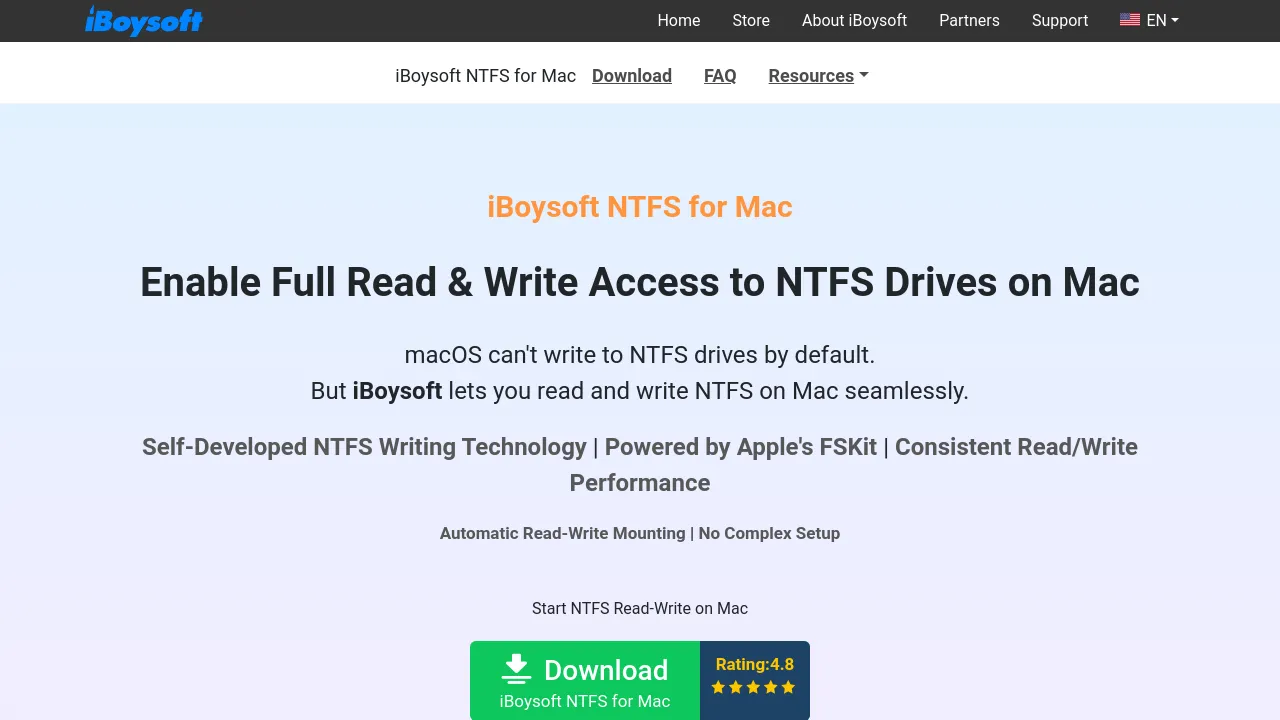 Screenshot of iBoysoft NTFS for Mac website