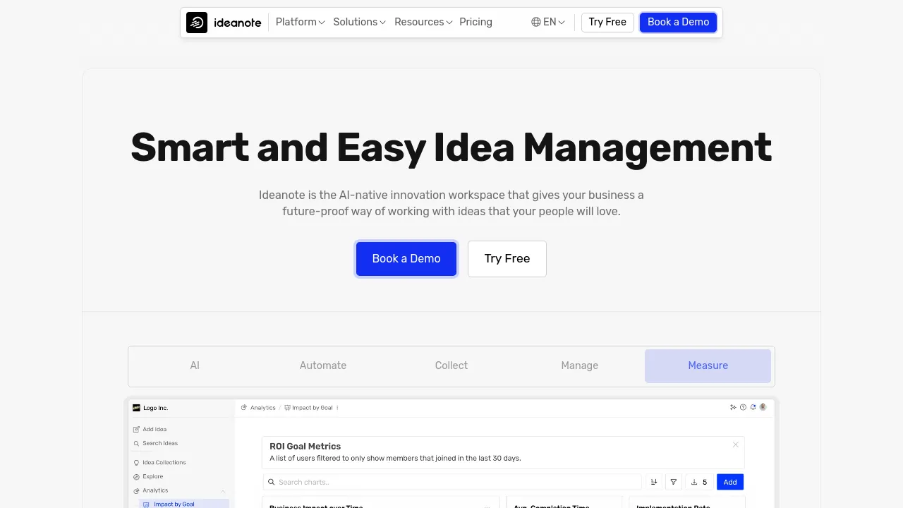 Screenshot of Ideanote website
